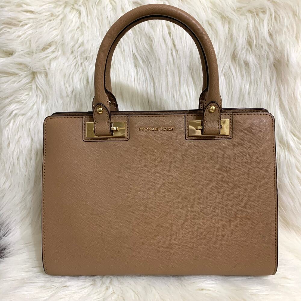 MICHAEL KORS Dark Dune Saffiano Leather Structured QUINN Satchel